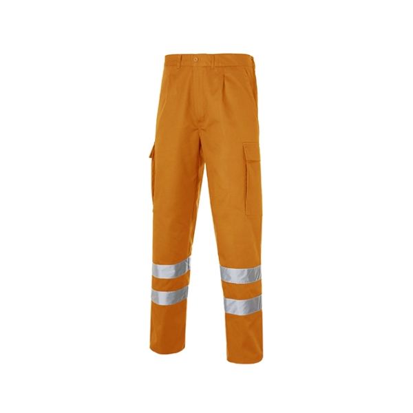 Calça de AV (classe 2) em laranja, 55% alg/45% pol. 240g/m2.