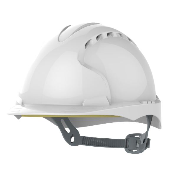 Capacete JSP EVO®3, ventilado, aperto por fivela.