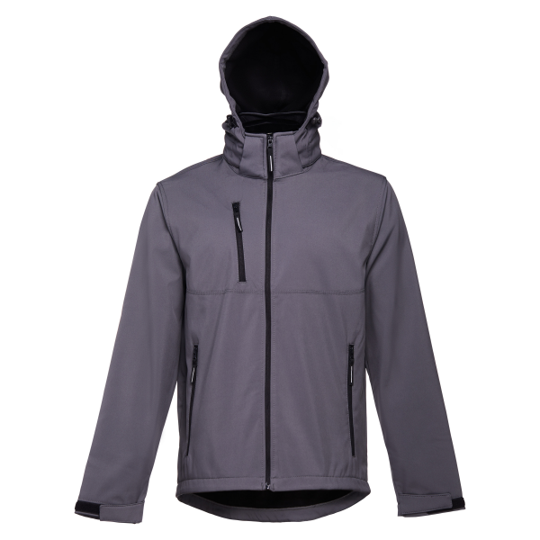 Softshell com capuz removível, 96% pol/4% elast. 280g/m2.