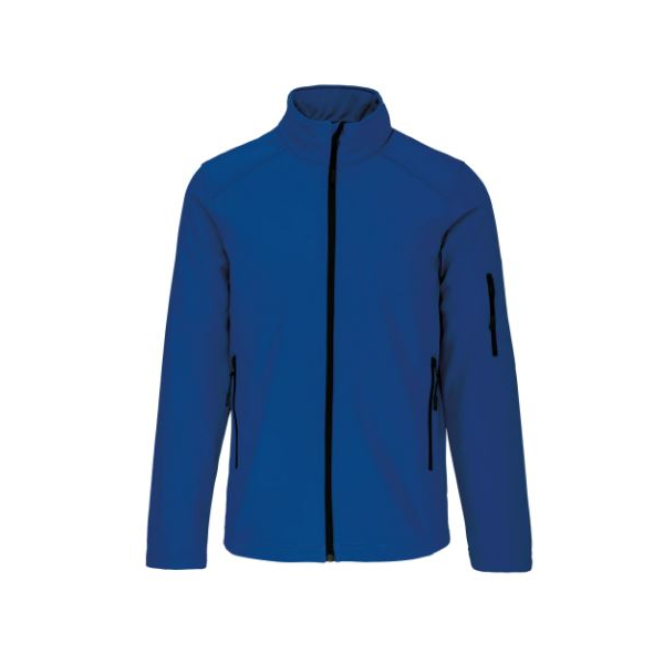 Blusão Softshell, 3 camadas, 95% poliéster / 5% elastano.